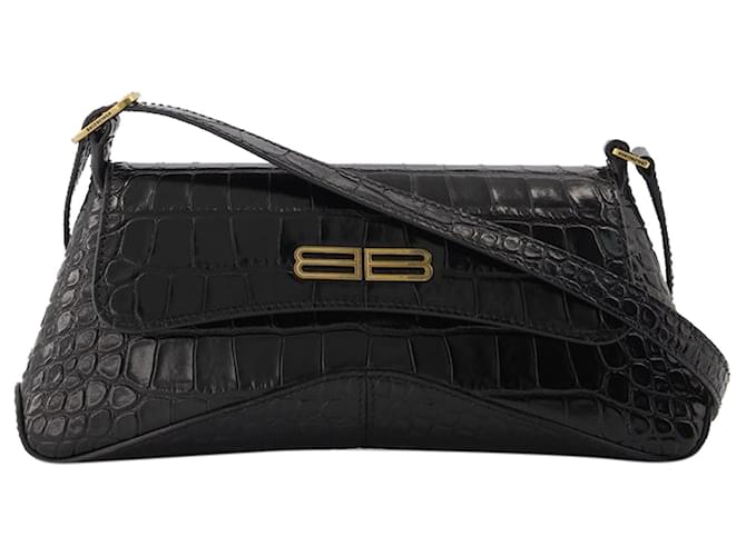 Balenciaga Überschlag-Stret-Tasche aus schwarzem Leder  ref.551527