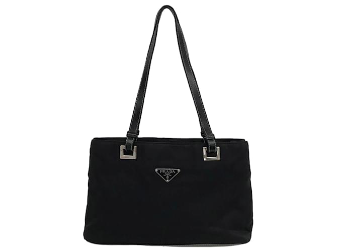 Prada Black Tessuto Nylon Calf Leather Trim Satchel Tote Bag