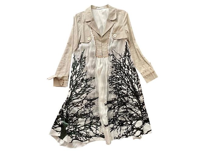 Autre Marque Trench 27 Friday em lona bege e chiffon branco