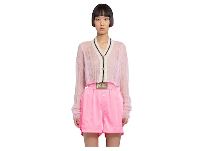 Palm Angels Mini-Strickjacke aus rosafarbenem Mohair für Damen Pink Wolle  ref.552245