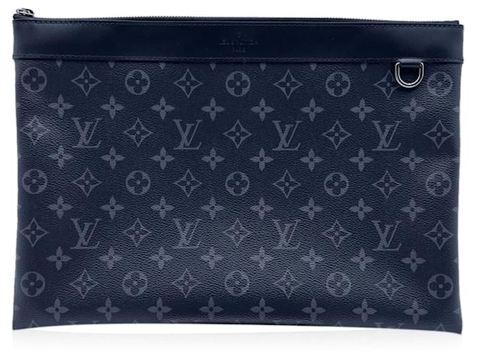 Louis Vuitton Pochette Discovery Clutch aus Segeltuch mit Monogramm Eclipse Schwarz Leinwand  ref.552295