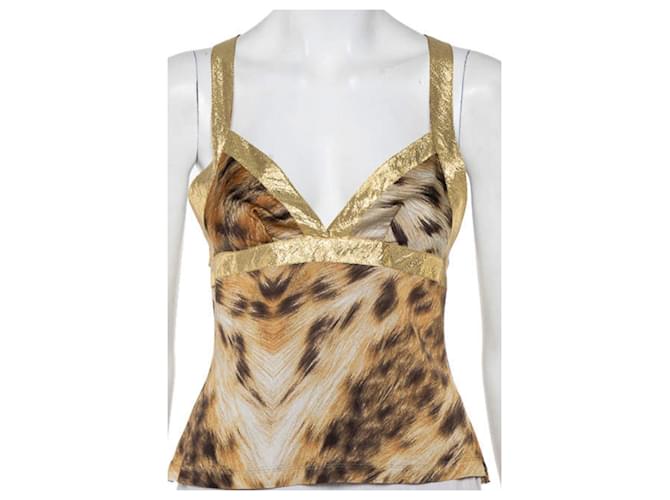 Just Cavalli stunning top Golden Leopard print Polyester Viscose  ref.552384