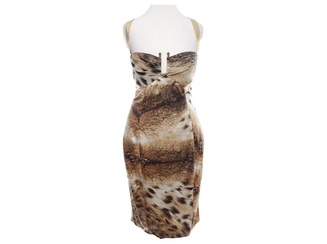 JUST CAVALLI Kleid Golden Leopardenprint Viskose  ref.552385