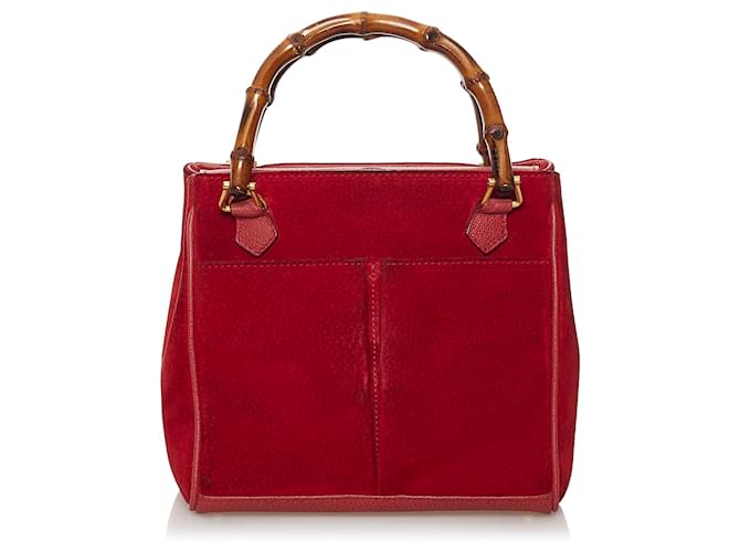 Gucci Satchel de camurça de bambu vermelho Suécia Couro  ref.552398