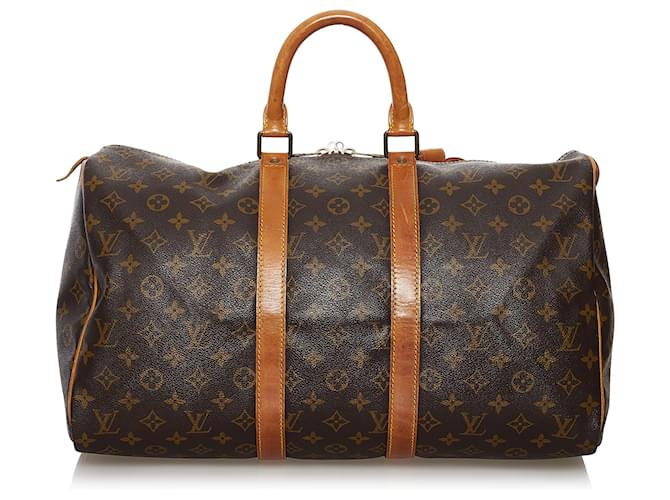 Louis Vuitton Brown Monogram Keepall 45 Leather Cloth  ref.552416