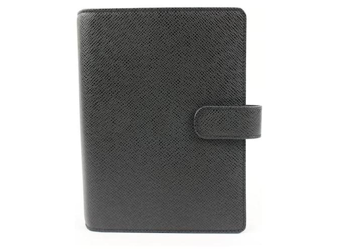 Louis Vuitton Caderno de couro Taiga preto pequeno anel agenda PM capa de diário  ref.552657
