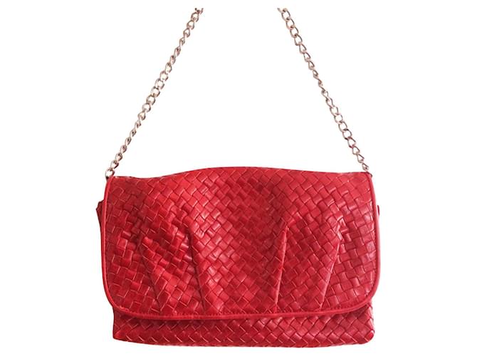 Autre Marque Handbags Silvery Red Leather Chain  ref.552804