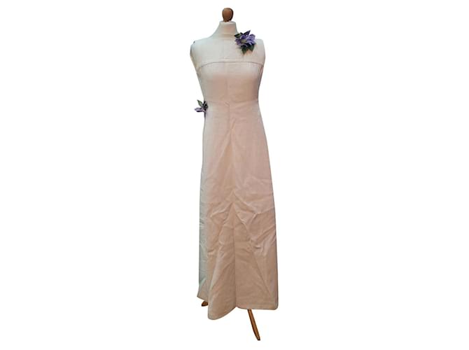 Autre Marque Sorelle Fontana vestido longo vintage Areia Fora de branco Seda Algodão Cetim  ref.552848