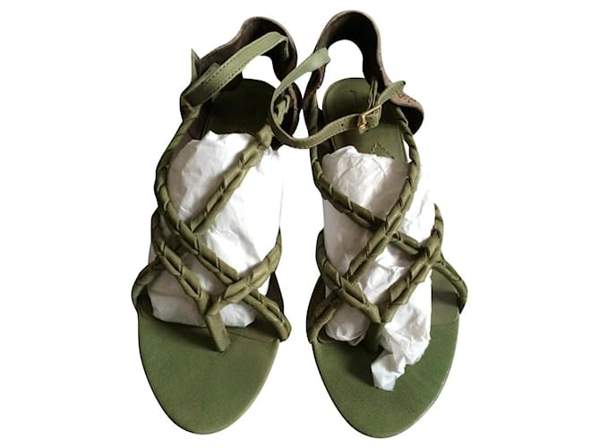 7 For All Mankind Sandals Beige Khaki Leather  ref.552934