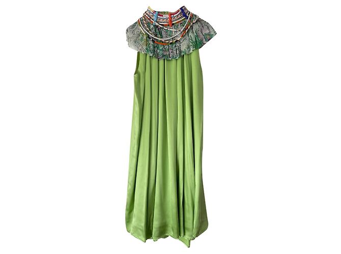 Autre Marque 27 Friday Kleid aus Kunstseide im Ethno-Stil Grün Weiß Mehrfarben Hellgrün