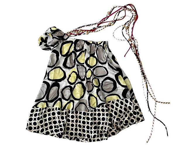 Autre Marque Bustier asimétrico 27 Friday con estampado étnico de seda Negro Blanco Multicolor Amarillo