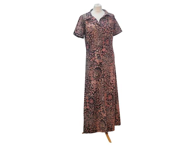 Autre Marque Geblümtes, tailliertes Vintage-Kleid 70S Mehrfarben Seide Polyester  ref.552984