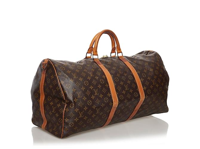 Louis Vuitton Brown Monogram Keepall Bandouliere 60 Leather Cloth  ref.553160