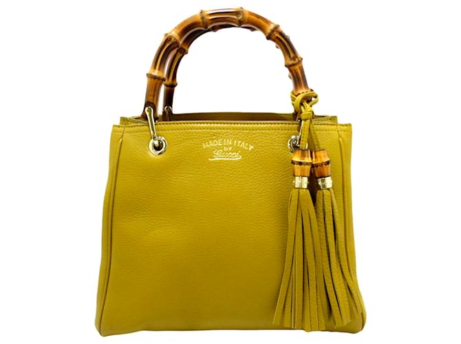 Gucci Yellow Bamboo Shopper Leather Satchel Brown Pony-style calfskin  ref.553197