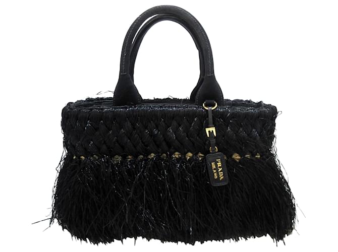 Bolso satchel negro de rafia flecos de Prada Multicolor Becerro ref.553260 Joli Closet