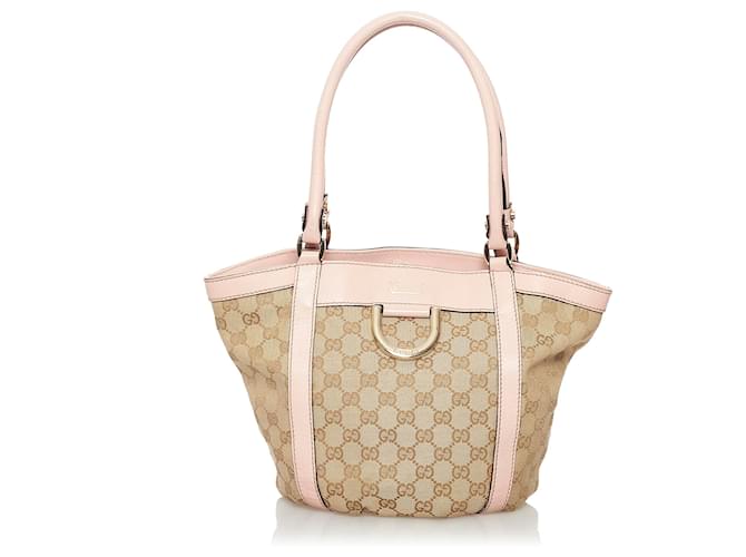 Gucci Brown GG Canvas Abbey Tote Bag Pink Beige Leather Cloth Pony-style calfskin Cloth  ref.553266