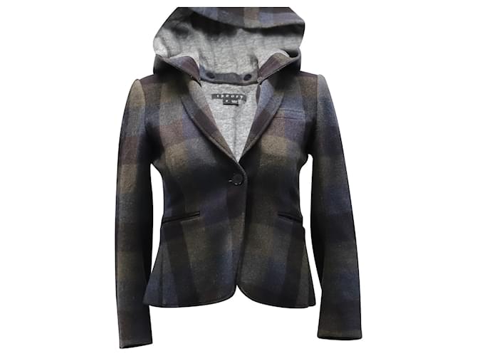 Theory Hooded Blazer Jacket in Multicolor Wool Multiple colors  ref.553353