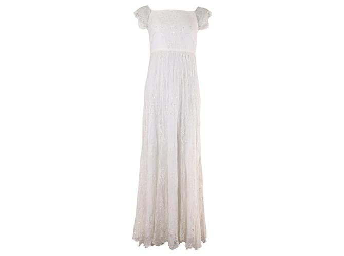 Alice + Olivia Aurelia verziertes Kleid aus weißem Nylon  ref.553365