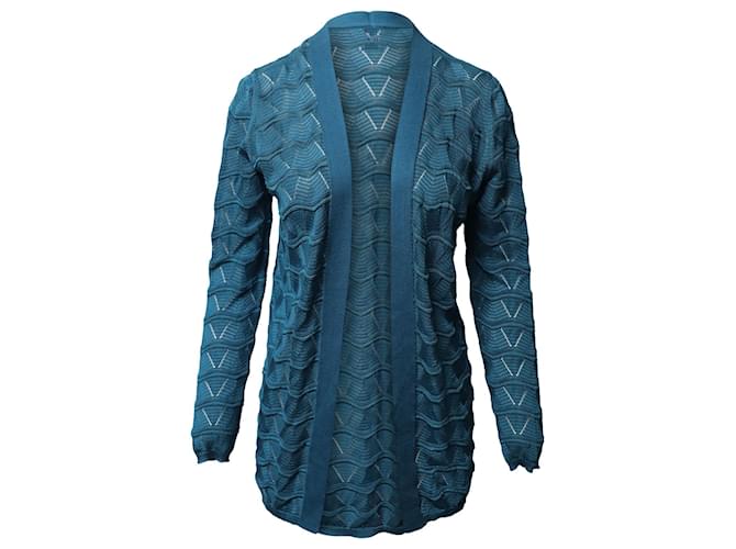 Missoni Long Patterned Cardigan in Blue Virgin Wool Cotton  ref.553387