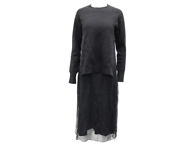 Joseph Sweater Sheer Maxi Dress em lã preta Preto  ref.553421