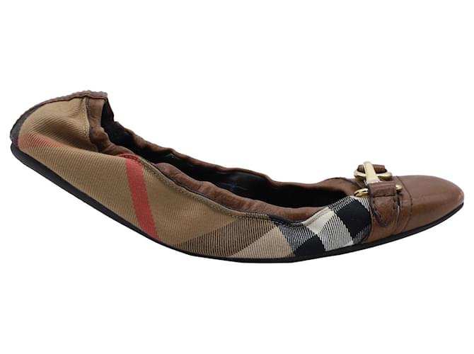 Burberry Nova Plaid Ballet Flats in Brown Leather ref.553450 Joli Closet