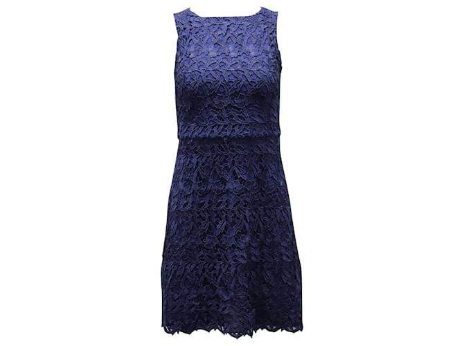 Alice + Olivia Lace-Patterned Mini Dress in Navy Blue Polyester  ref.553491