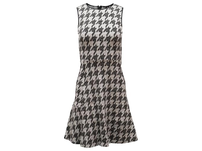Theory Sleeveless Mini Dress in Black & Grey Herringbone Print Cotton  ref.553493