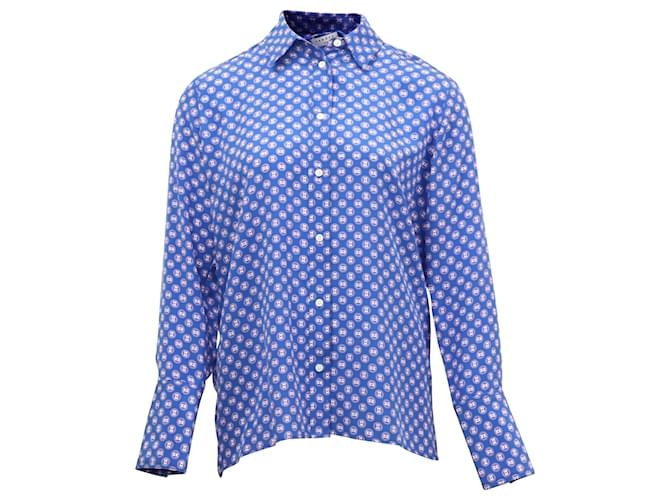 Sandro Paris Doryn Hemd mit Monogramm-Print aus blauer Seide  ref.553506