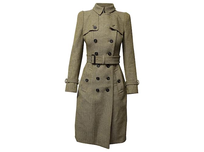 Burberry Herringbone Tailored Trench Coat in Brown Wool  - Joli  Closet
