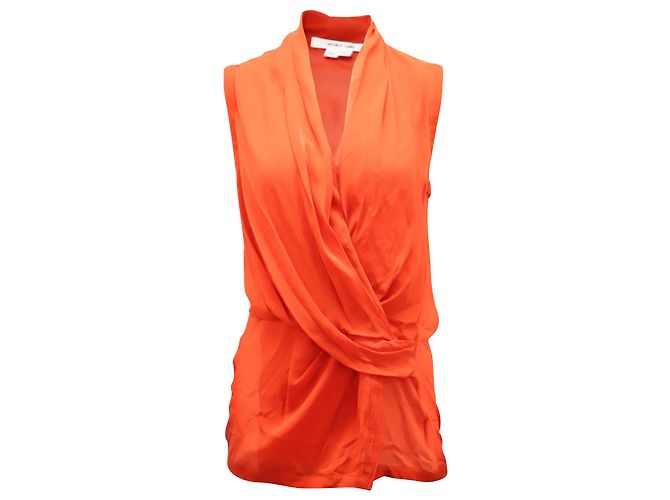 Helmut Lang Surplice-Bluse aus orangefarbener Seide Rot