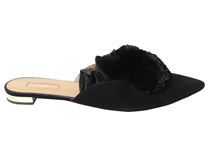 Aquazzura Powder Puff Slides In Black Suede Ref Joli Closet