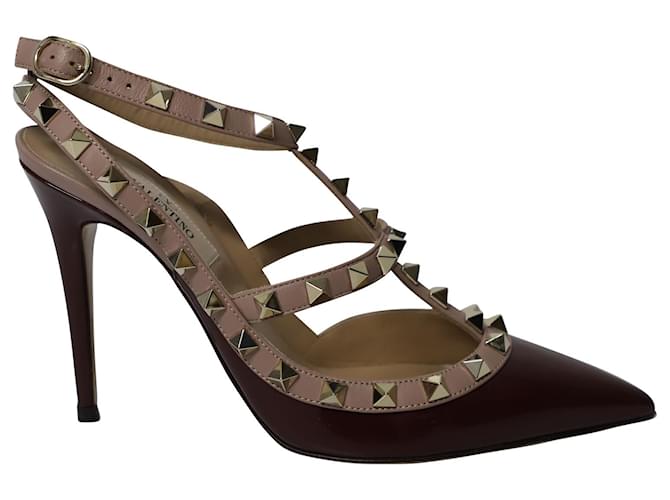 Valentino Rockstud Pumps in Maroon Leather Brown Red  ref.553545