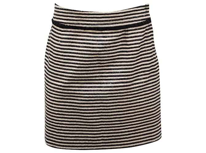 Kate Spade Striped Sequined Skirt in Black and White Silk  ref.553559