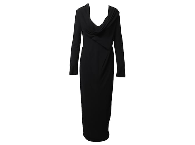 Roland Mouret Lace Back Detail Long Draped Gown in Black Viscose Cellulose fibre  ref.553567