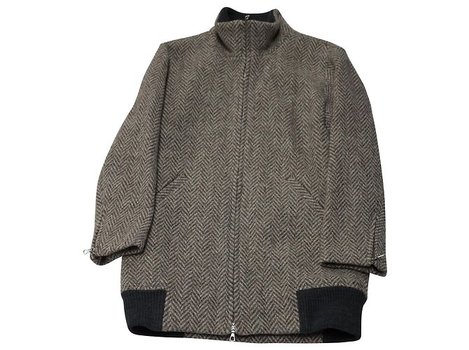 Apc a.P.C. Herringbone Coat in Grey Wool