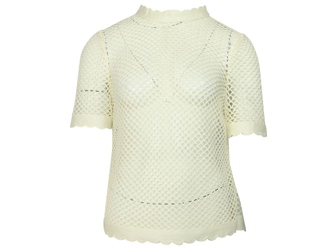 Self portrait Selbstporträt-Häkeloberteil aus cremefarbenem Polyester Weiß Roh