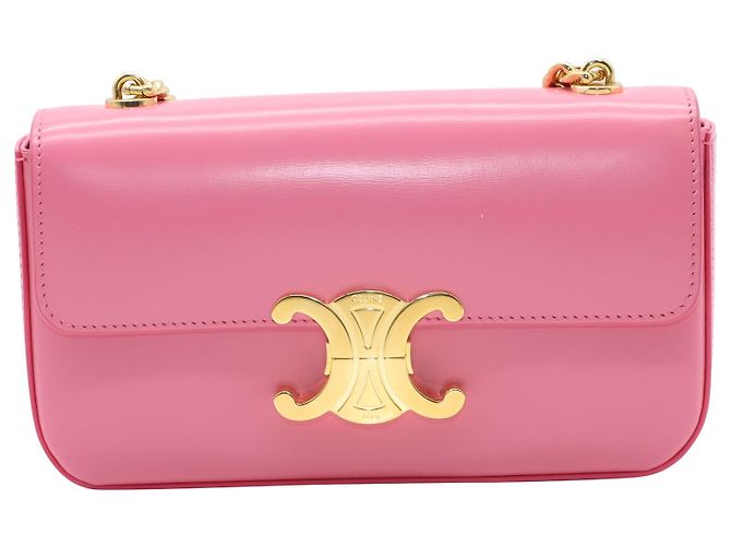 Céline Bolsa de Ombro com Corrente Celine Triomphe em couro de bezerro rosa Couro
