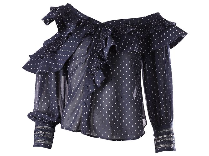 Self portrait Self-Portrait Plumetis Frilled Top in Blue Polyester