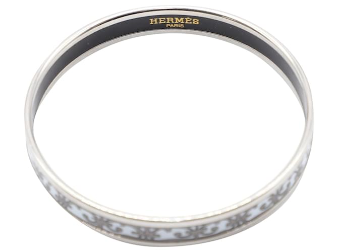 Hermès Hermes Enamel Narrow Bangle in Silver Metal Silvery  ref.553668