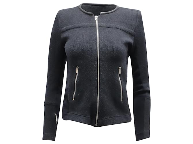 Iro Knit Jacket with Leather Trim in Black Cotton  ref.553685