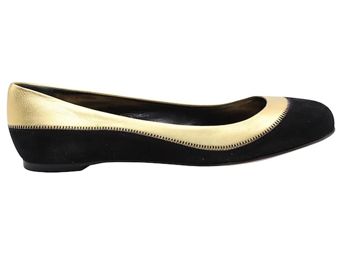 Sergio Rossi Ballet Flats with Gold Leather Trim in Black Suede   ref.553718