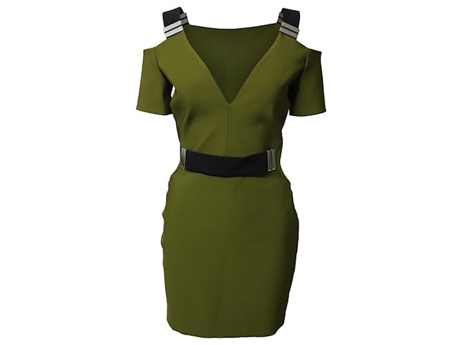 Thierry Mugler Mugler Cutout Shoulder Mini Dress in Viscose Army Green Cellulose fibre  ref.553743