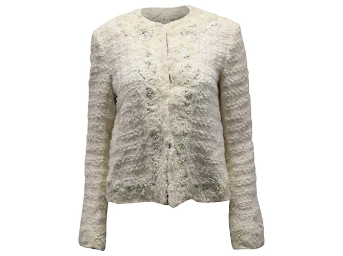 Alice + Olivia Nilla Jaqueta de tweed enfeitada em algodão marfim Branco Cru  ref.553765