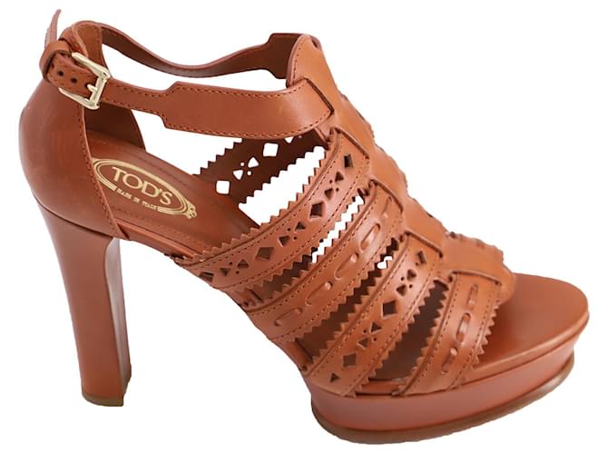 Tod's Platform Gladiator Sandals in Brown Leather Red  ref.553776
