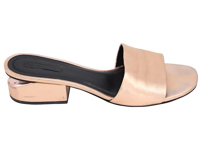 Alexander Wang Lou Metallic Slide Sandals in Rose Gold Leather Pink  ref.553791