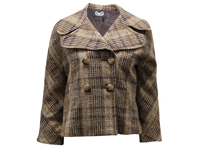 Dolce & Gabbana Chaqueta de lana con botonadura forrada en lana marrón  ref.553793