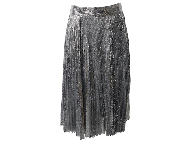 Dolce & Gabbana Pleated Sequin Midi Skirt in Silver Nylon Silvery  ref.553795