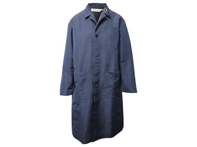 Marni Long-sleeved Coat with Pockets in Navy Blue Polyester  ref.553802