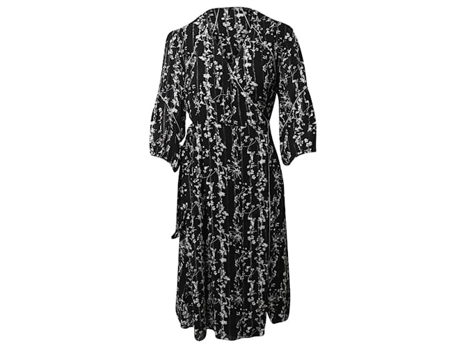 Ba&Sh Waist Tie Silver-trimmed Floral Dress in Black Viscose Cellulose fibre  ref.553807