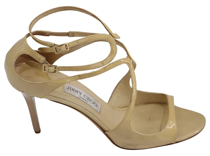 Jimmy Choo Lang Strap Sandals in Beige Patent Leather  ref.553817
